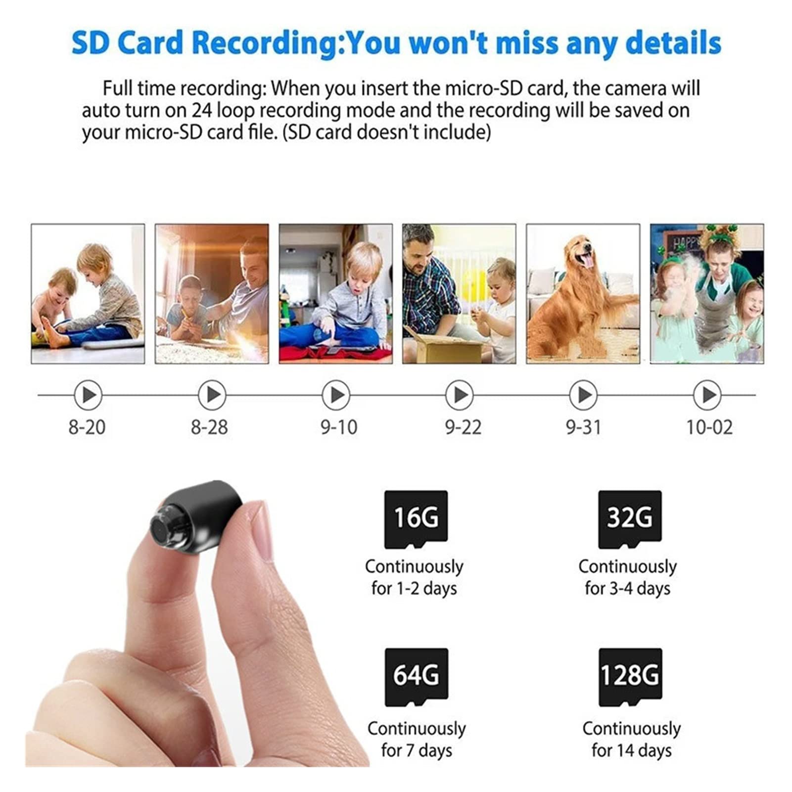 Kamera nasobna Mini Camera Bezprzewodowe WiFi 1080P Nadzór Security Night Vision Motion Detect Camcorder Baby Monitor IP. Krzywka(Cam add 8gb card,E-U)