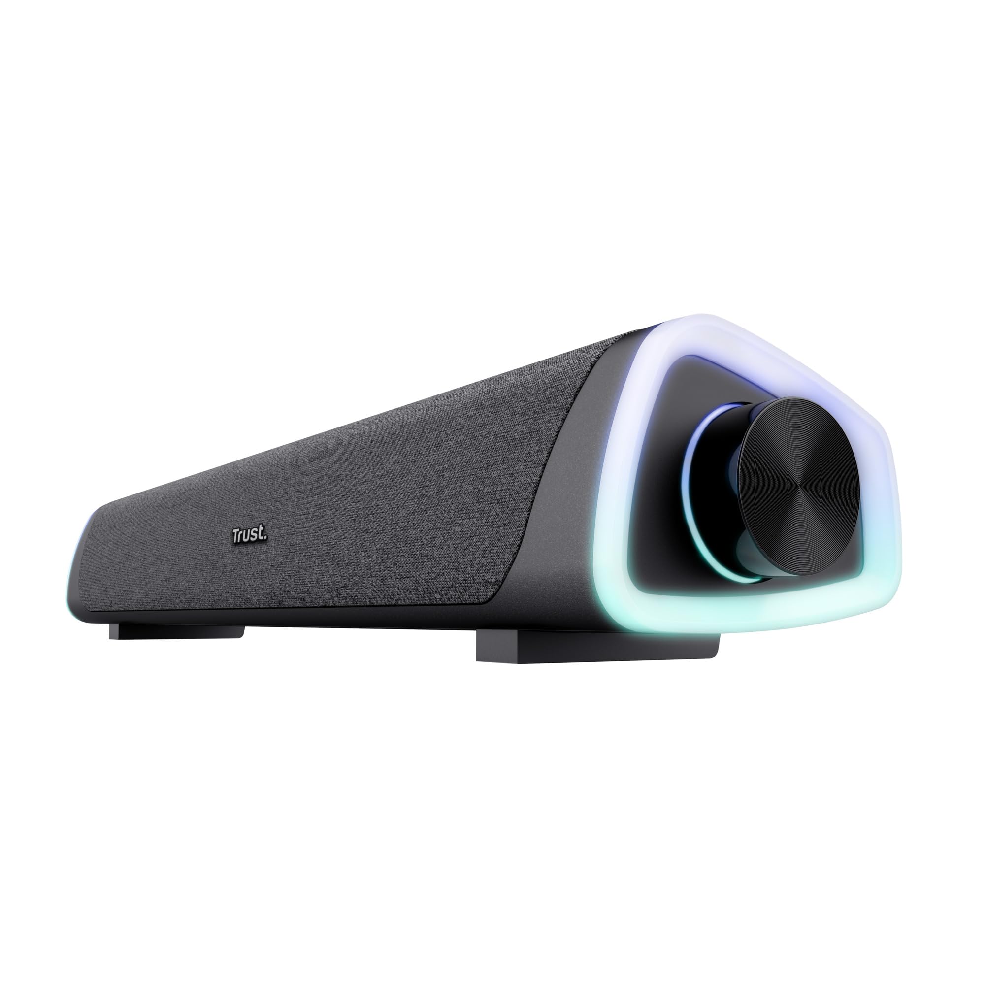 Trust Liro Soundbar do Komputera i Laptopa, Kompaktowy Głośnik Stereo LED RGB Zasilany przez USB, Moc Szczytowa 12W, Połączenie Audio Jack 3,5 mm, Podświetlane Głośniki PC, Czarny