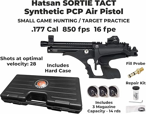 Miniatura 5 de Hatsan Sortie Tact Pistola de aire sintética PCP semiautomática con paquete de objetivos de papel Wearable4U 100x y pellets de plomo Pistola de aire