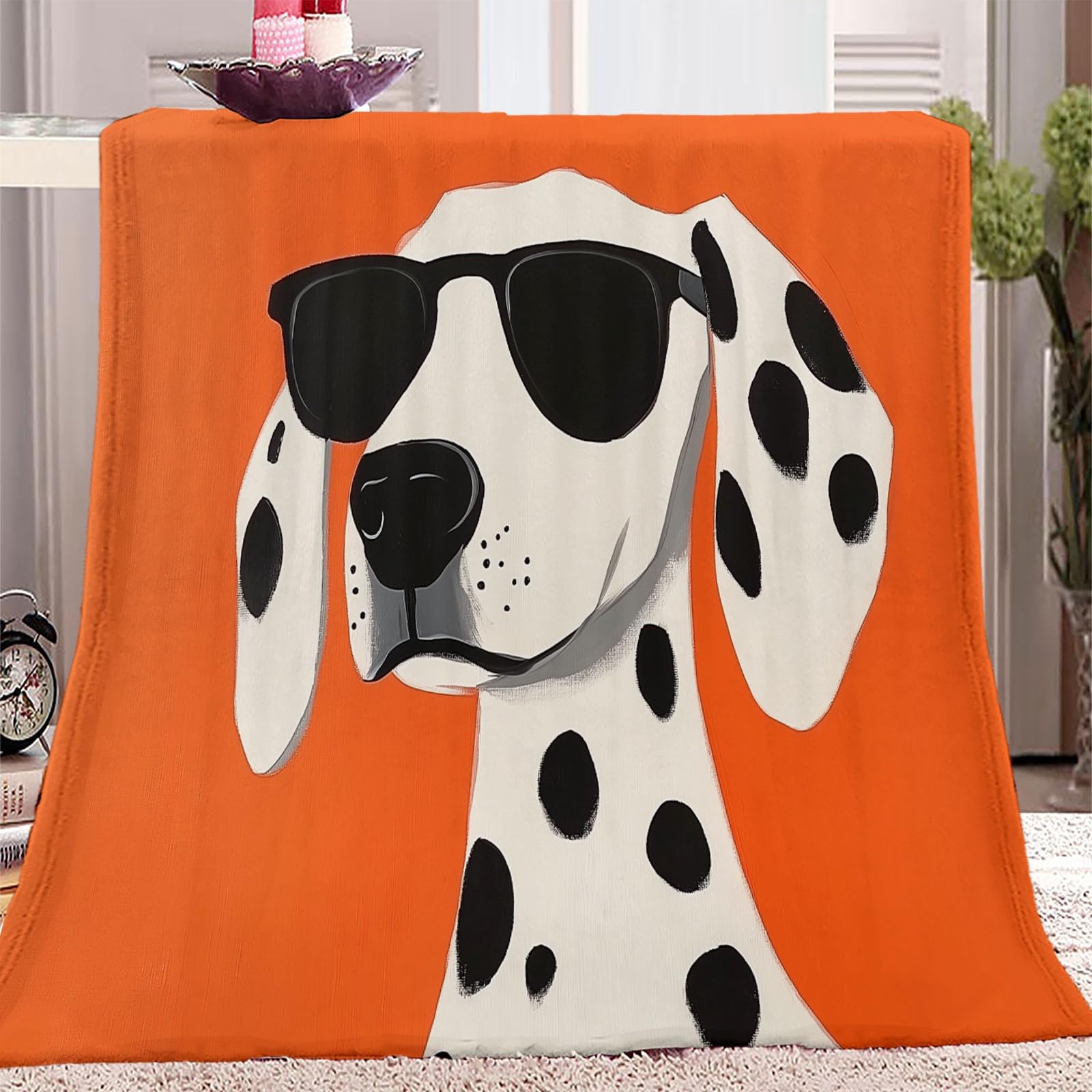 Miękki i lekki koc polarowy, urocze okulary przeciwsłoneczne dla psa, oddychający koc flanelowy, nadający się do prania, 200 x 200 cm, odpowiedni do sofy w łóżku i na pikniki