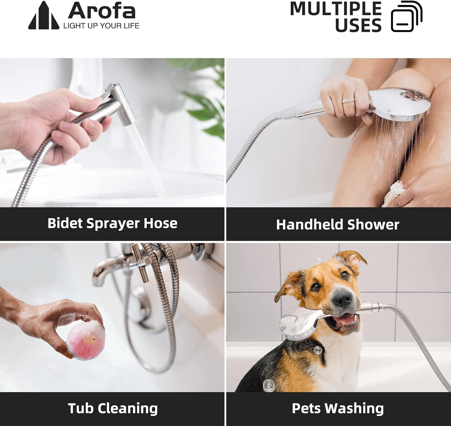 Arofa Stainless Steel Bidet Hose - 47 Inch Handheld Sprayer with Nylon Braided PVC Inner Hose for G 1/2 Connector, Chrome
