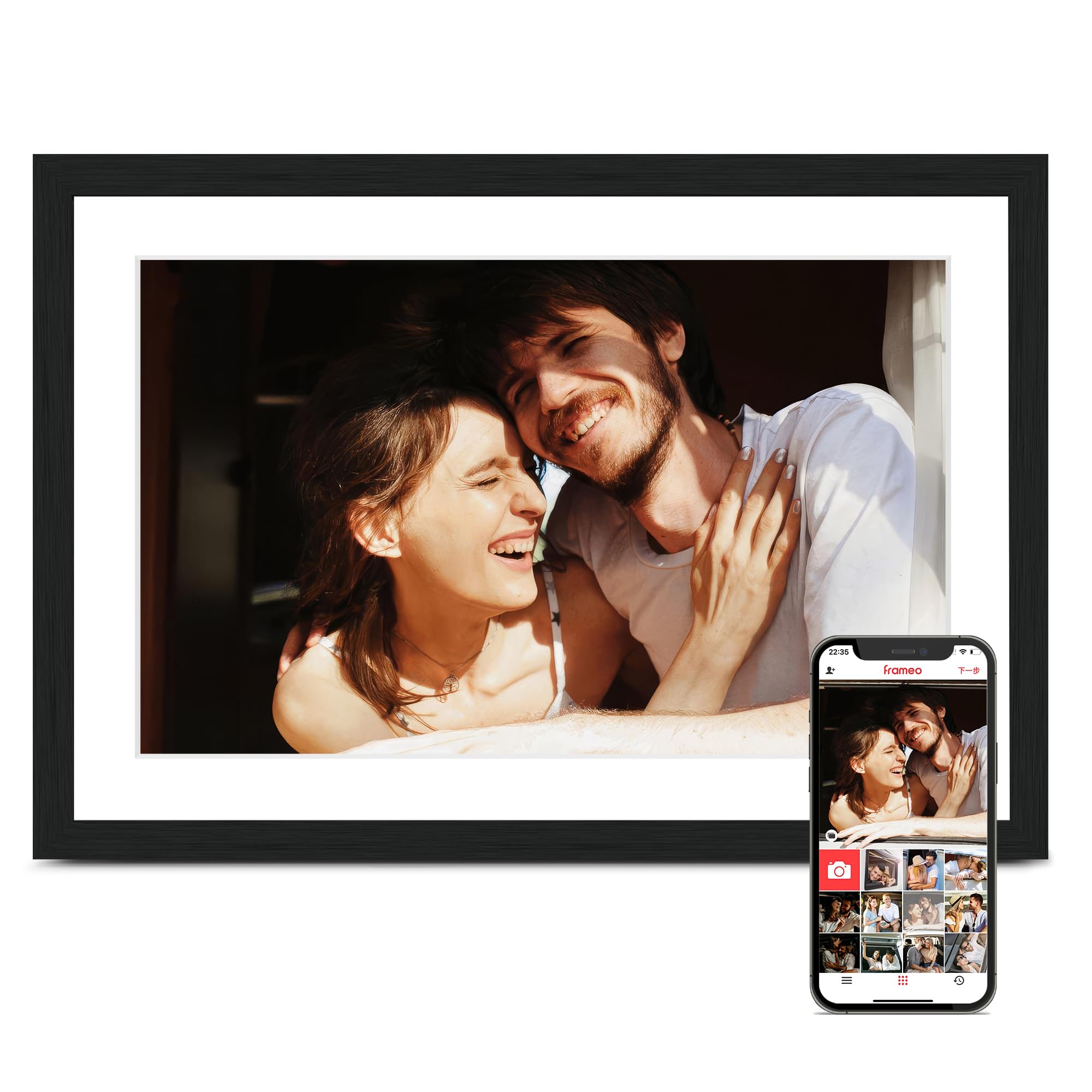 Digital Picture Frame, 10.1 inch Frameo Digital Frame WiFi, 1280 * 800 IPS HD Touchscreen, 32GB Storage, Instant Share Photo Video, Gifts for Mom, House Warming (10.1" Black Woodgrain 32GB)