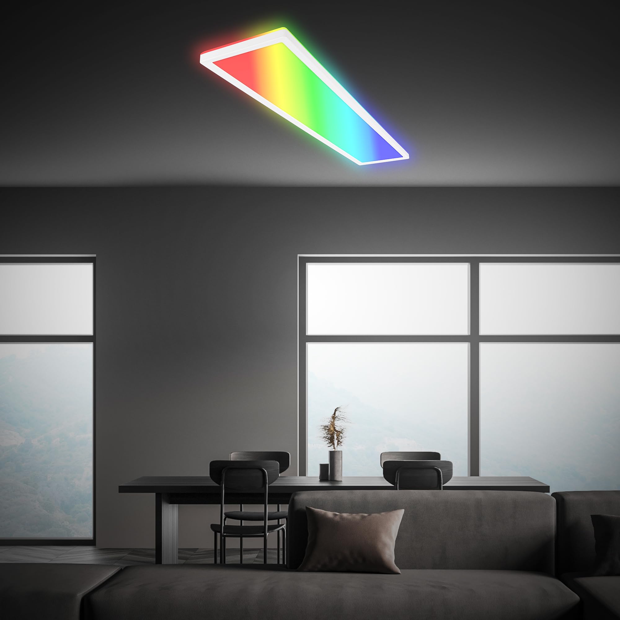 BRILONER - LED Deckenleuchte 98cm Mit Indirektem Licht, RGB+W Farbige Lichtfarben, Fernbedienung, Wohnzimmerlampe, Panel, Küchenlampe, 98x20x3 cm, Weiß