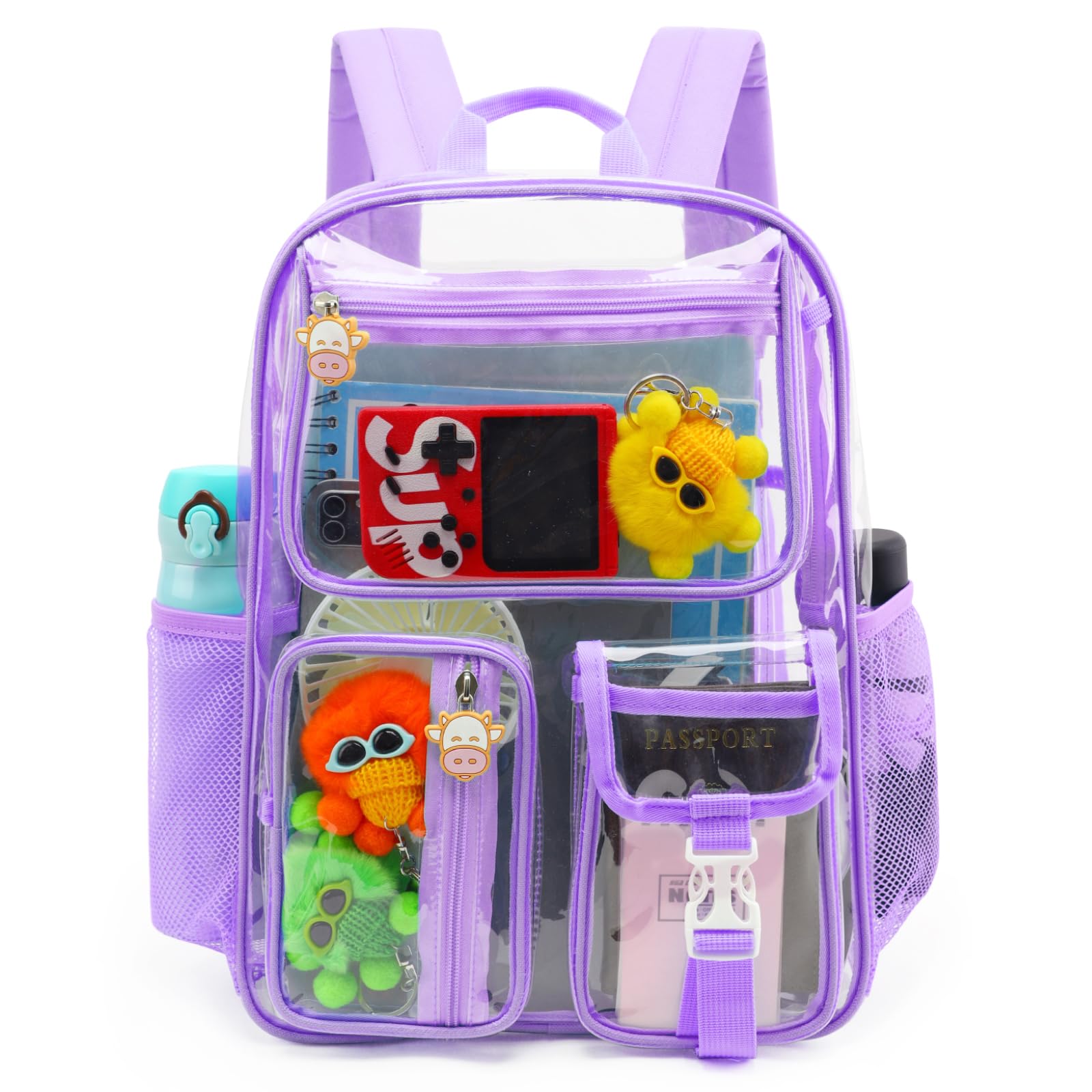 TINYAT Clear Backpack Heavy Duty Transparent Backpack Large Clear Bag See Through for College, Concert, Sport T9063,Purple