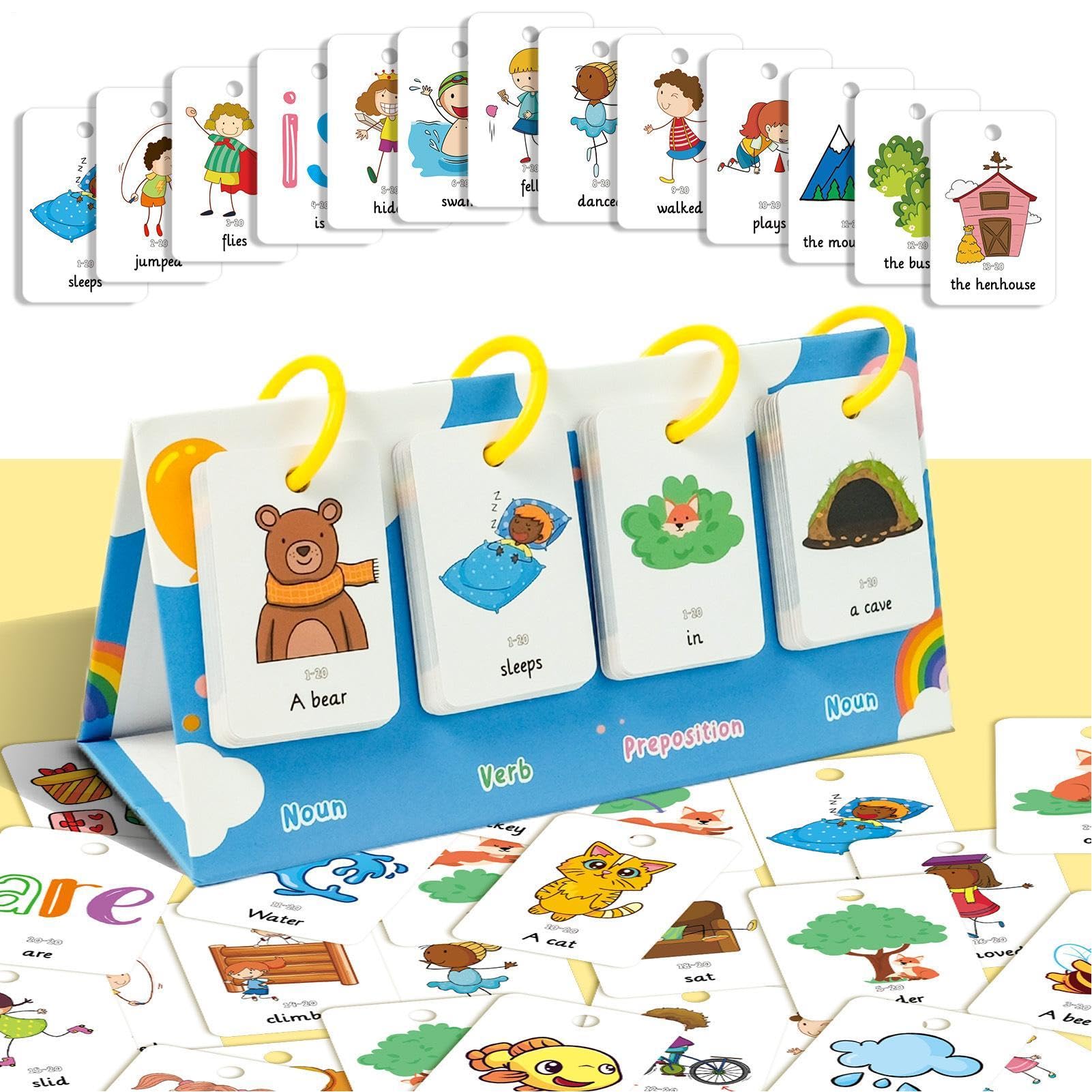 Tarjetas Didácticas De Lectura, Gráficos De Aprendizaje para La Construcción De Oraciones, 78 Tarjetas De Escritorio con Palabras En Inglés, Suministros Educación Especial para Niños Edad Preescolar