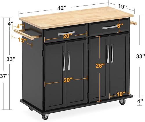 Miniatura 4 de soges Isla de cocina móvil con almacenamiento sobre ruedas, carrito de mesa de isla de cocina rodante con 2 cajones y armarios de almacenamiento