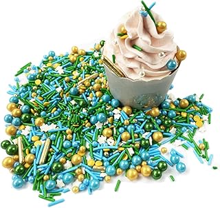 Edible Natural Pearlized Sugar Candy Sprinkles Cupcake Cake Toppers 3.52oz/ 100g, Green Gold Star Spring Celebrations Cand...