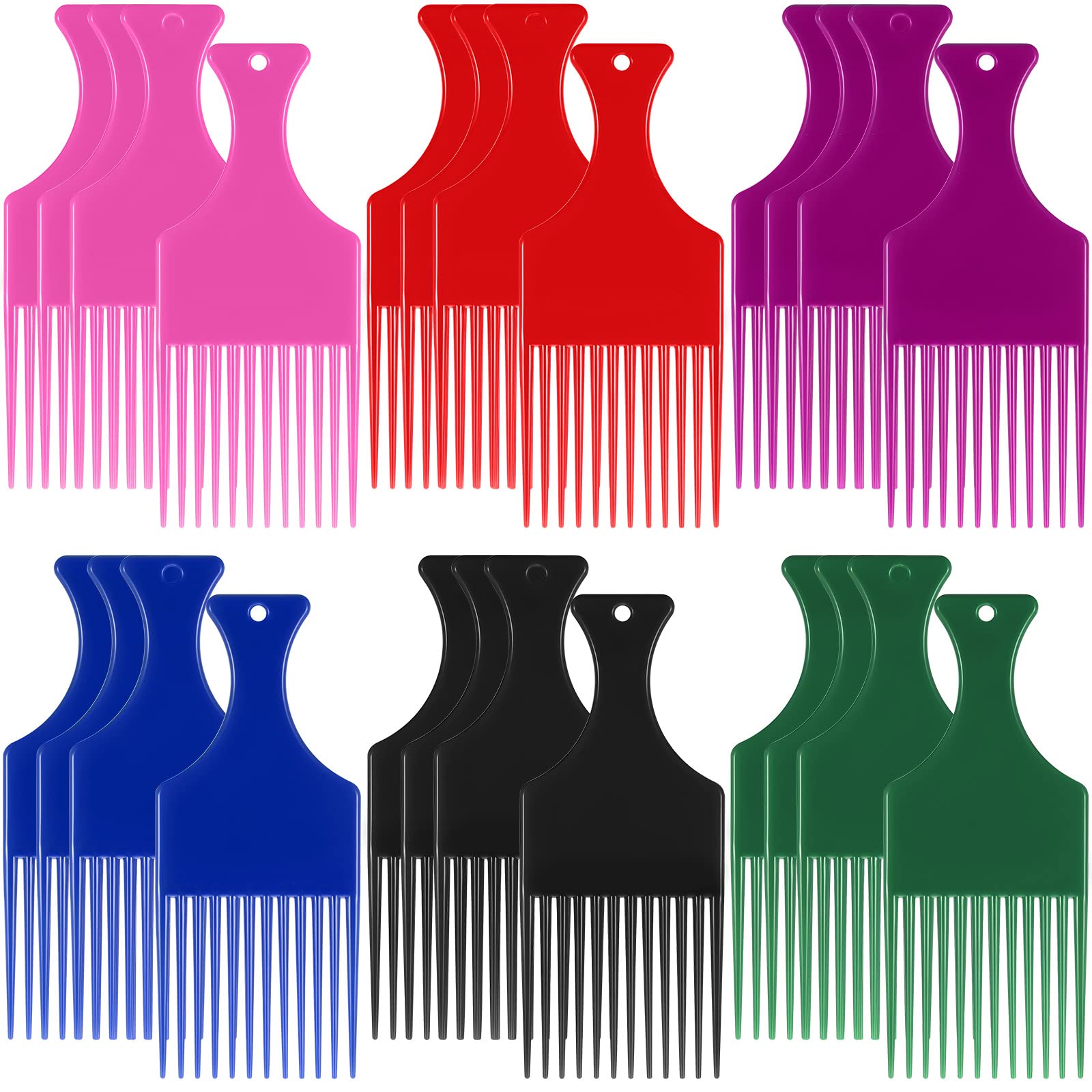 Nuogo 24 Pcs Hair Pick for Curly Hair Afro Pick for Women and Men Afro Comb Detangling Styling Plastic Comb Hairdressing Tool for Man Thick Long
