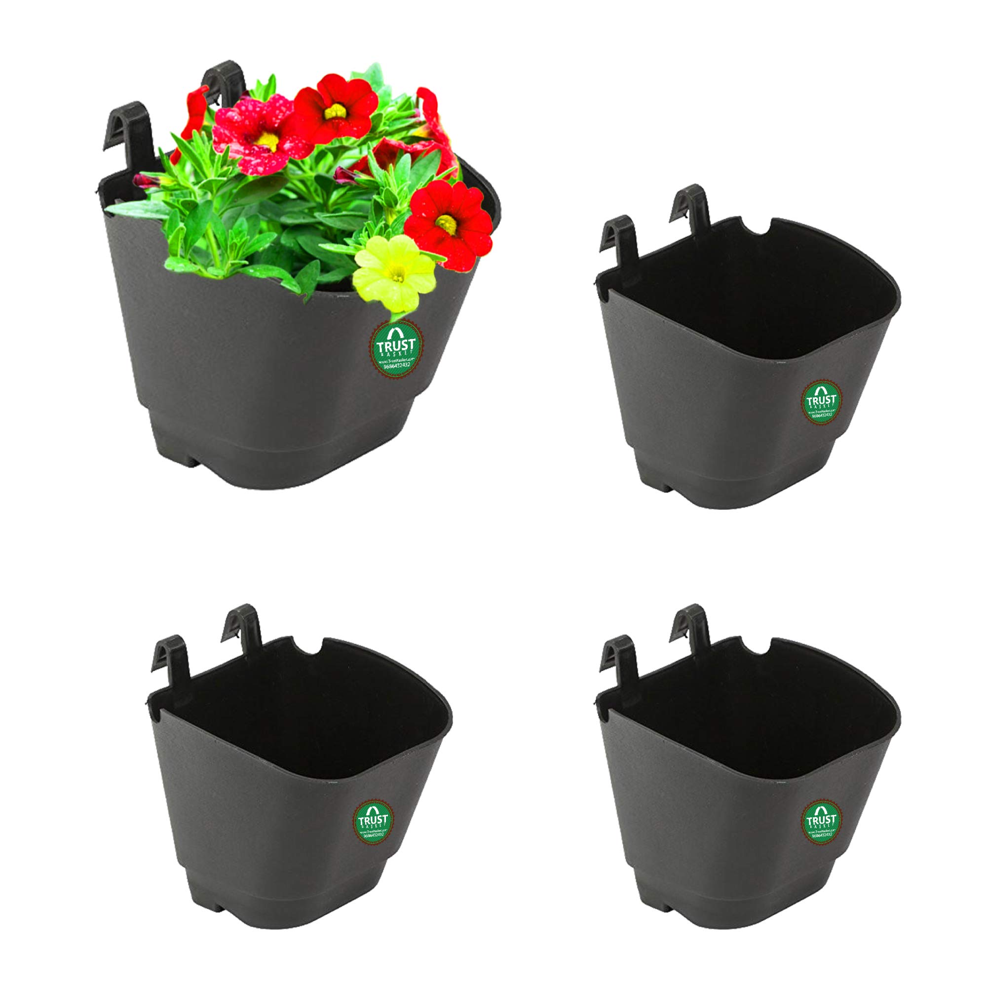 TrustBasket Set of 4 Vertical Gardening POTS/PLANTERS(Small) - Black |Plastic Vertical Wall Hanging Pouches for Home & Outdoor Balcony Garden Decor |Wall Hanging Pouches for Grills (B07N68VB5Y) Amazon Price History, Amazon Price Tracker