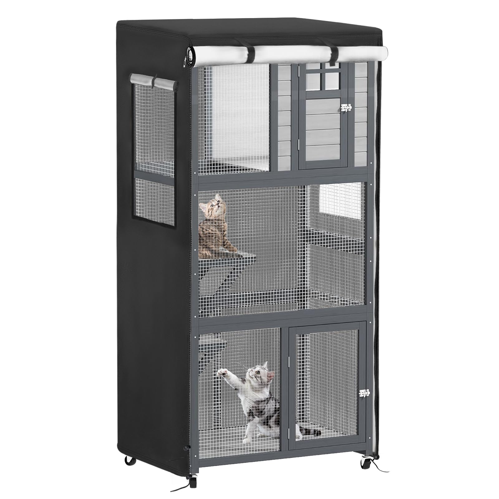 Elegoro Large Cat Cage Cover,Catio Cat Enclosure Covers,Cover for Pet Playpen Indoor Outdoor (Black,95x69x189cm)