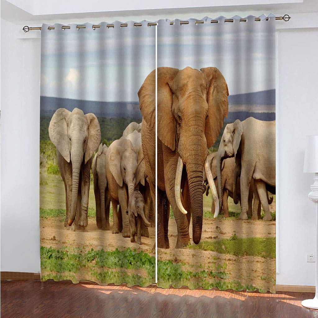 Rideaux occultants thermiques motif éléphant 3D isolant du froid pour chambre d'enfant