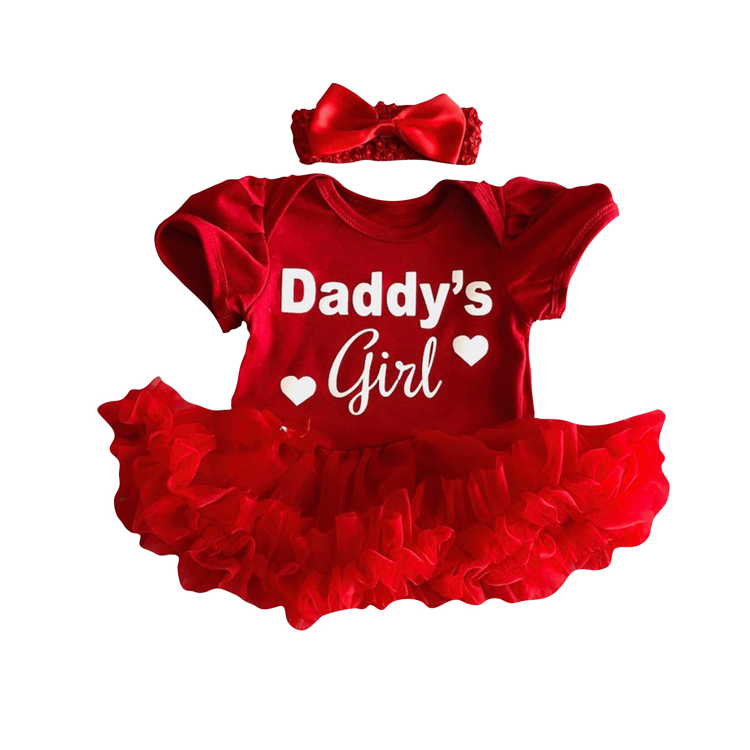 Little Secrets Clothing Newborn Daddy's Girl Outfit, Baby Girl's Red Tutu Romper with Bow Headband, Valentine's Day Gift, Father's Day Present (0-3 Months)