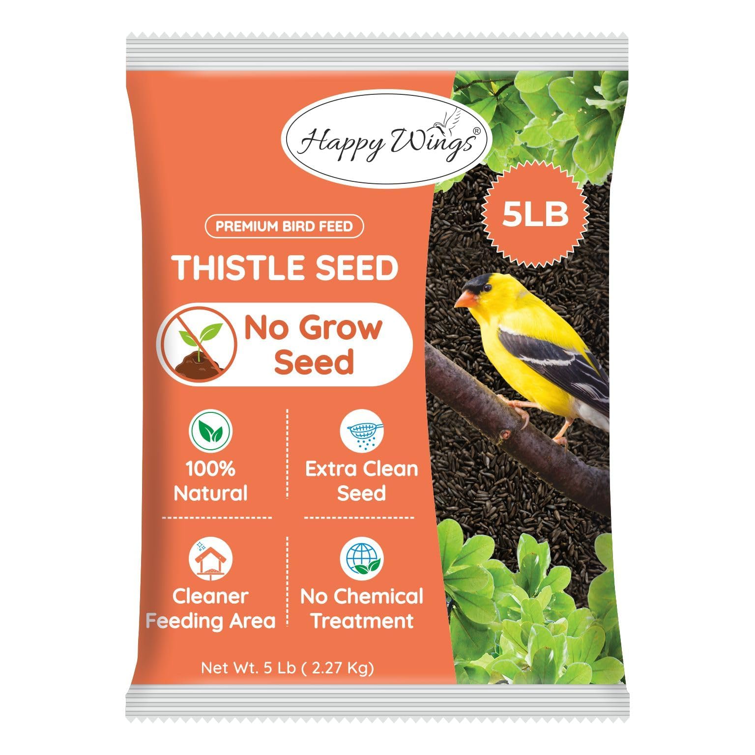 - Happy Wings Nyjer/Thistle Seeds Wild Bird Food - 5 Pounds I No Grow Seed I Bird Seed for Wild Birds