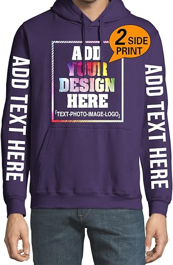 Custom Hoodie Men Women Design Your Own Personalized Pullover Sweatshirts Add Text Image Front Back Unisex Purple