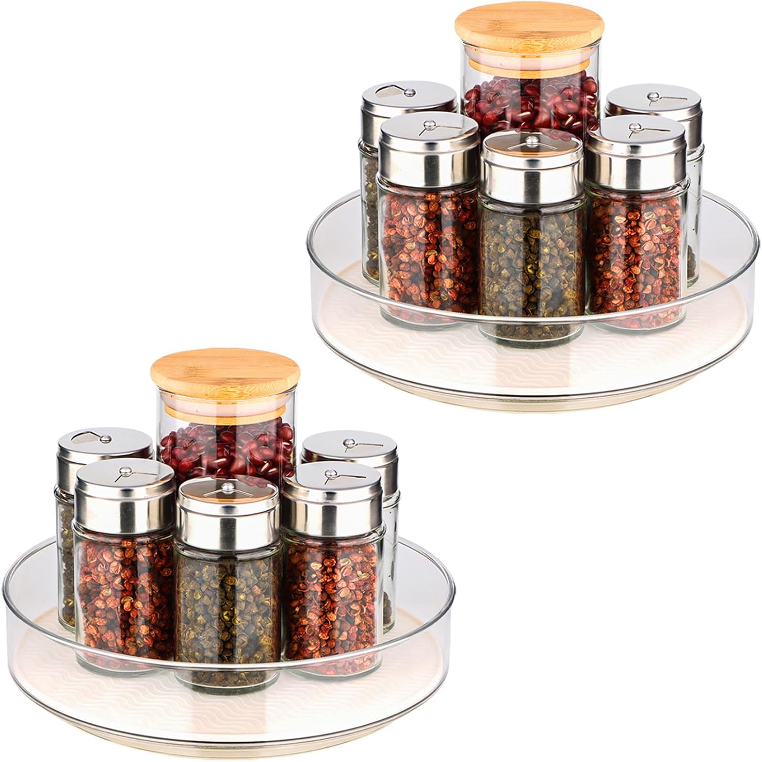 4 Pack Lazy Susan Organizer for Cabinet：Lazy Susan Turntable (8/10/11/12 Inch) with Non-Slip Mat and Handles,Turntable Rack for Kitchen,Pantry,Refrigerator,Bathroom and Vanity Countertop