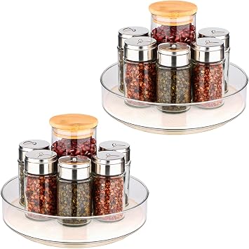 2 Pack Lazy Susan Organizer for CabinetLazy Susan Turntable 8 Inch with Non-Slip Mat and Handles,Turntable Rack for Kitchen,Pantry,Refrigerator,Bathroom and Vanity Countertop