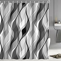 Vista 1 de Grey Shower Curtain, Modern Abstract Black and Grey Striped Shower Curtain Set for Bathroom Waterproof White Gray Shower Curtain with Hooks, 72x72