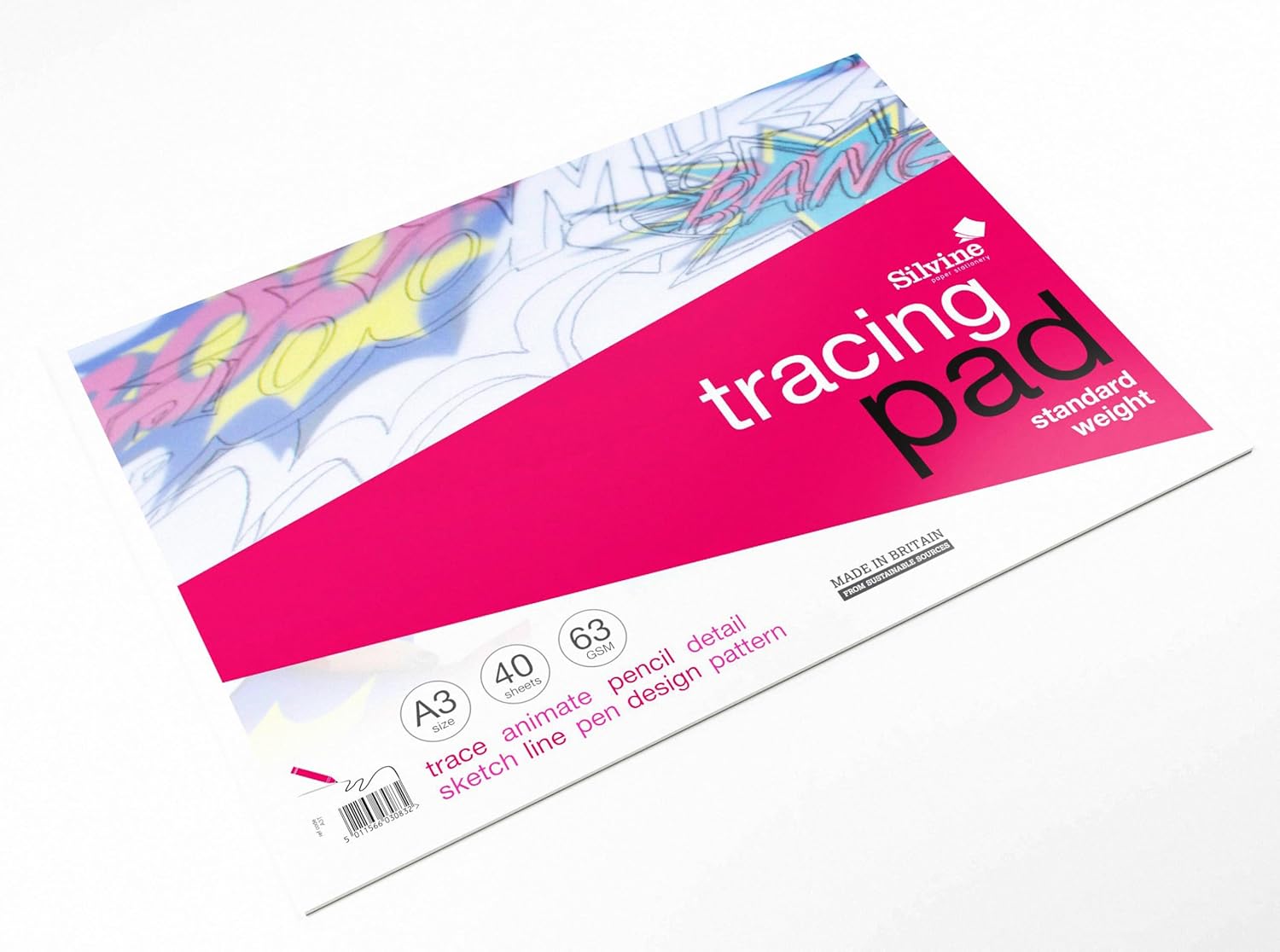 Silvine A3 Everyday Tracing Pad. 40 Sheets of Quality Lightweight Tracing Paper (63gsm) Ref A3T