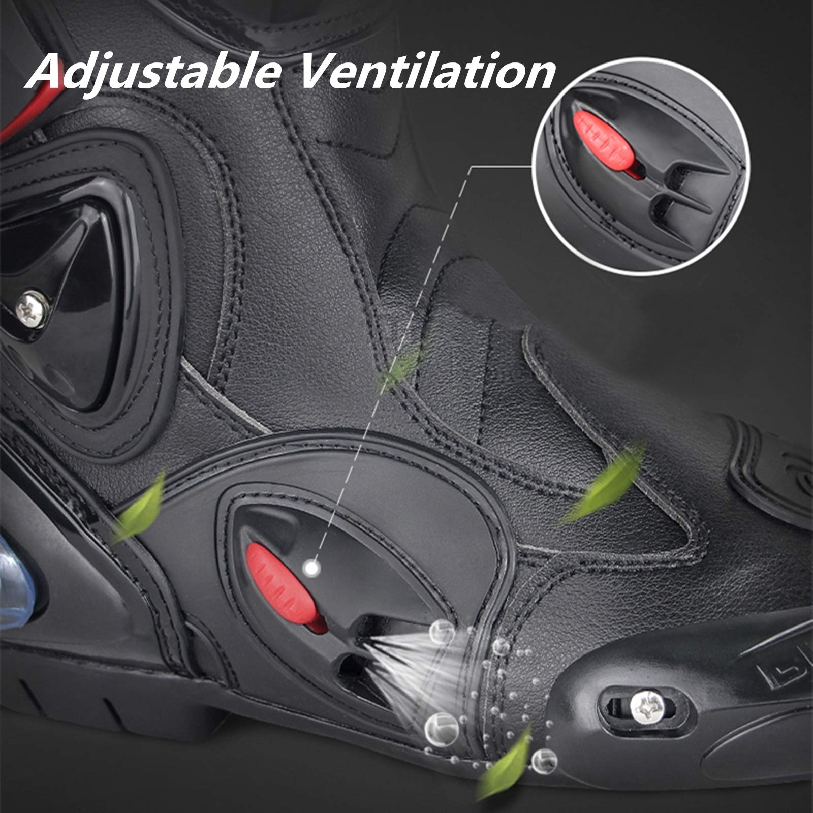 MRDEAR Motocross Stiefel aus Leder, Motorradstiefel Herren Wasserdicht mit Einstellbare Belüftung, Motorrad Stiefel Enduro Cross Stiefel Racing Sportstiefel mit Hartschalenprotektoren
