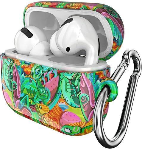 Miniatura 2 de Funda compatible con Airpods Pro y Pro 2 Airpods 3-2-1 Gen Funda protectora de plástico de animales, portátil, con clip, estampado de lagarto de