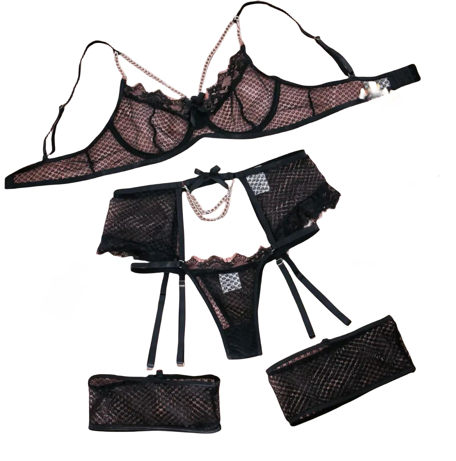 HAAR Sexy Lingerie Set Underwire Sensual Brassiere Lingerie Set Women'S Underwear Set Push Up Thin Bralette Bra And Panty Set-Black-M
