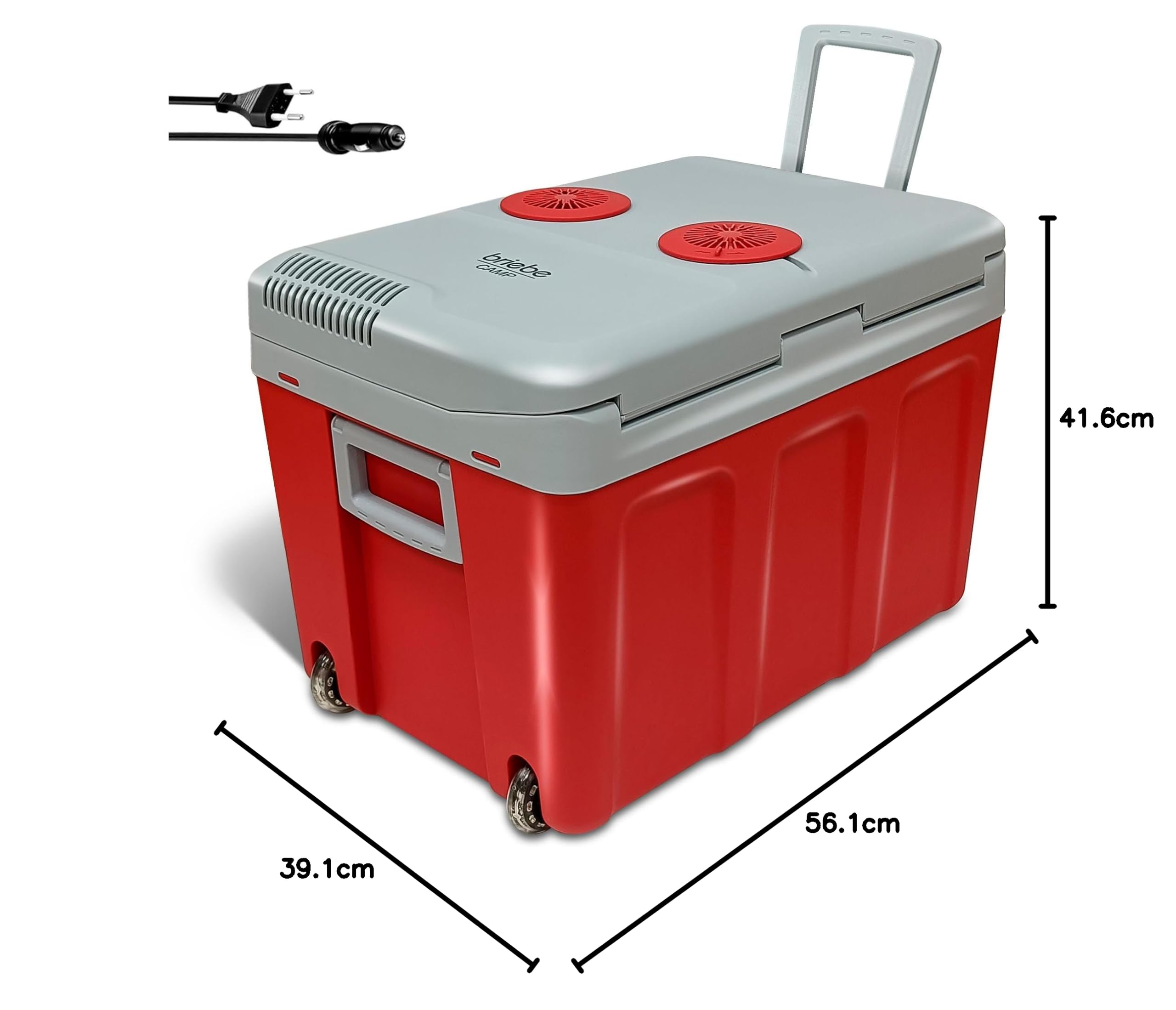 briebe Przenośna elektryczna lodówka podróżna do samochodu, na kemping, 12 V/220 V, pojemność 40 l, kółka, chłodzenie, utrzymanie ciepła, tryb niskiego zużycia energii (czerwony)
