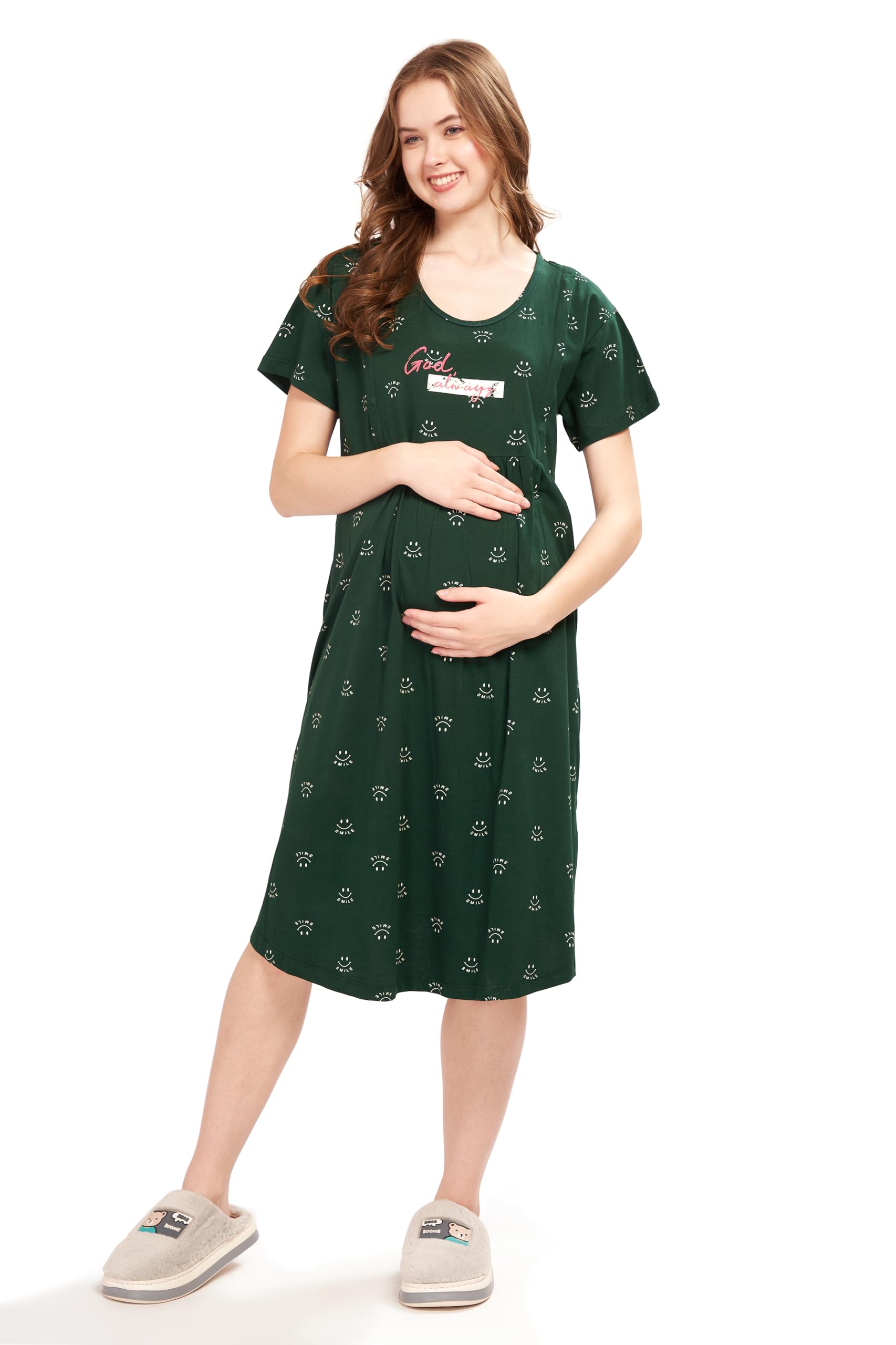 Women's Cotton Smile Printed Knee Length Maternity Nightdress 9410-image-20