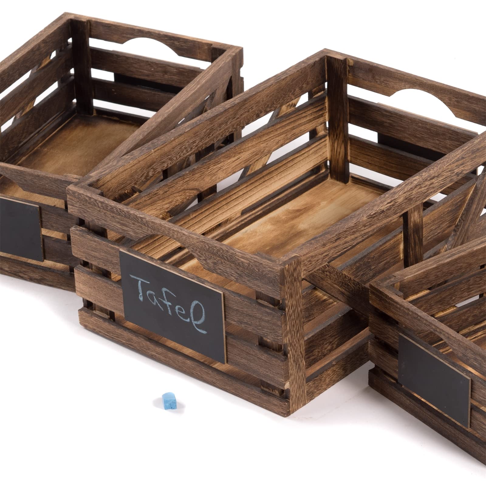 ESIGN DELIGHTS Mira - Set di casse in legno massiccio, 42 x 37 x 32 cm, set di casse con lavagna, cassette di vino, scatole decorative