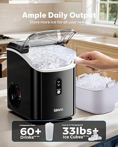 Miniatura 3 de Silonn Nugget Ice Makers - Máquina de hielo de pellets masticables con función de autolimpieza, máquina de hielo portátil con cuchara de hielo para