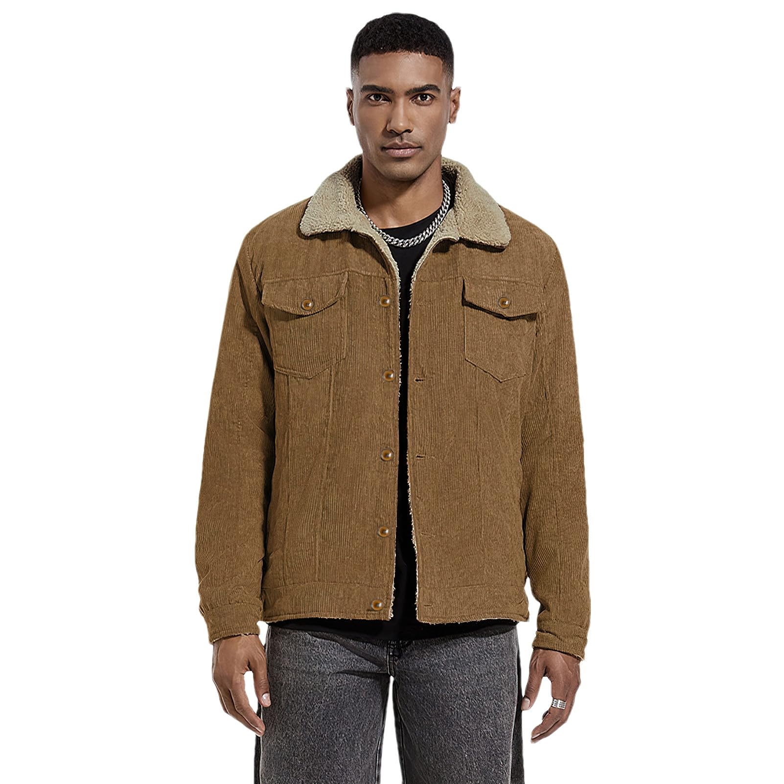 ANUFER Hombre Invierno Pana Chaqueta Forrado de Sherpa Termal Abrigo de Camionero
