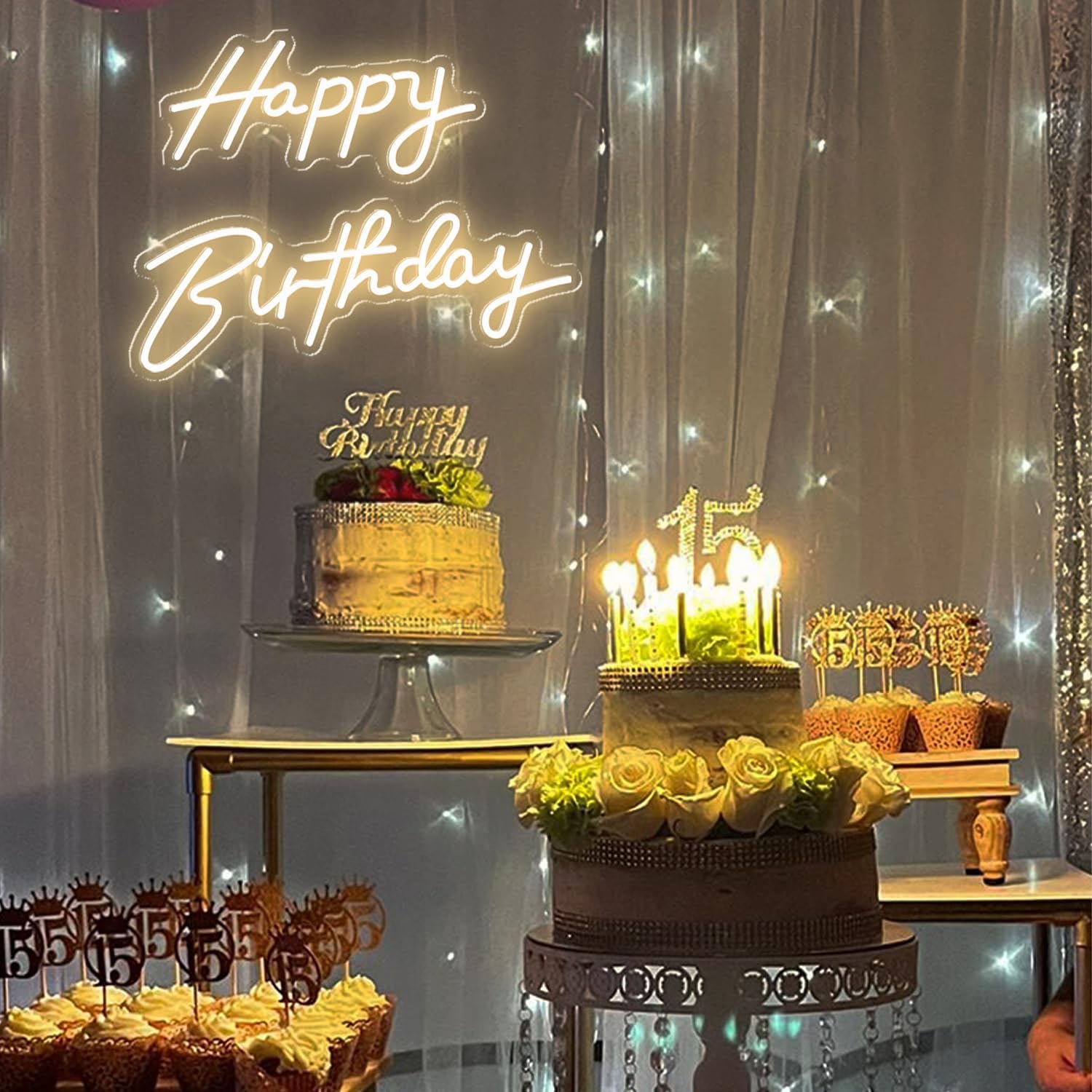 Happy Birthday Neon Sign Large for Backdrop with Remote Control, 32.5 Inch Two-piece Free Combination Big Happy Birthday Neon Light for Wall Decor, LED Sign for Birthday Party Decoration,Warm White - Image 3