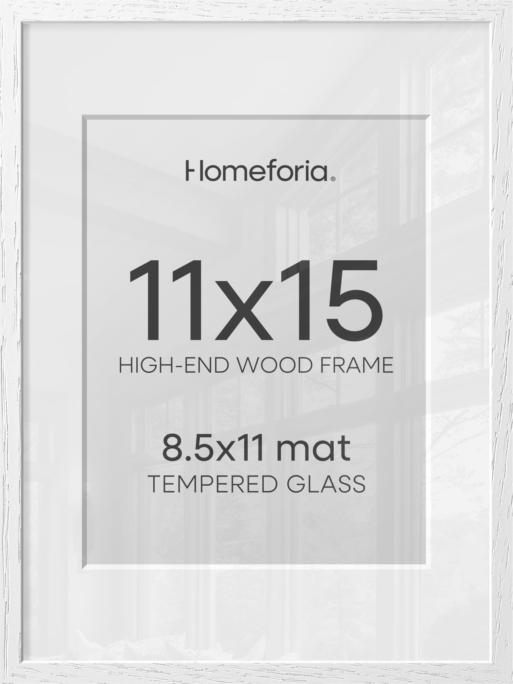 Homeforia 11x15 White Oak Picture Frame, High-End Wood, 8.5x11 Mat, Glass | High End Solid Oak Wood, Tempered Glass, Acid-Free 8.5x11 Removable Mat, 11x15 Edge-to-Edge Display 15x11, Wall Kit, Set Of 1