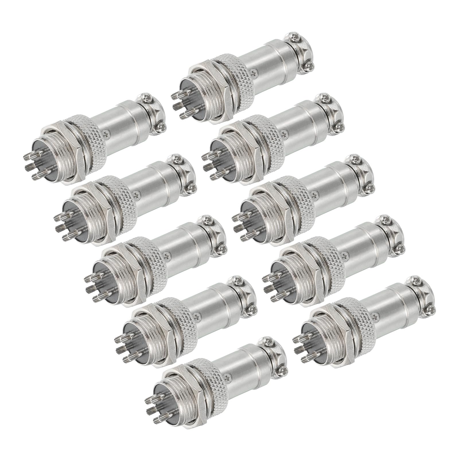 sourcing map 10Pcs 5 Pin GX16 Aviation Connector 250V 15A 16mm Socket Metal Circular Plug Connector with Male Female Plug for Trailers, Drones, Industrial Equipment, Silver