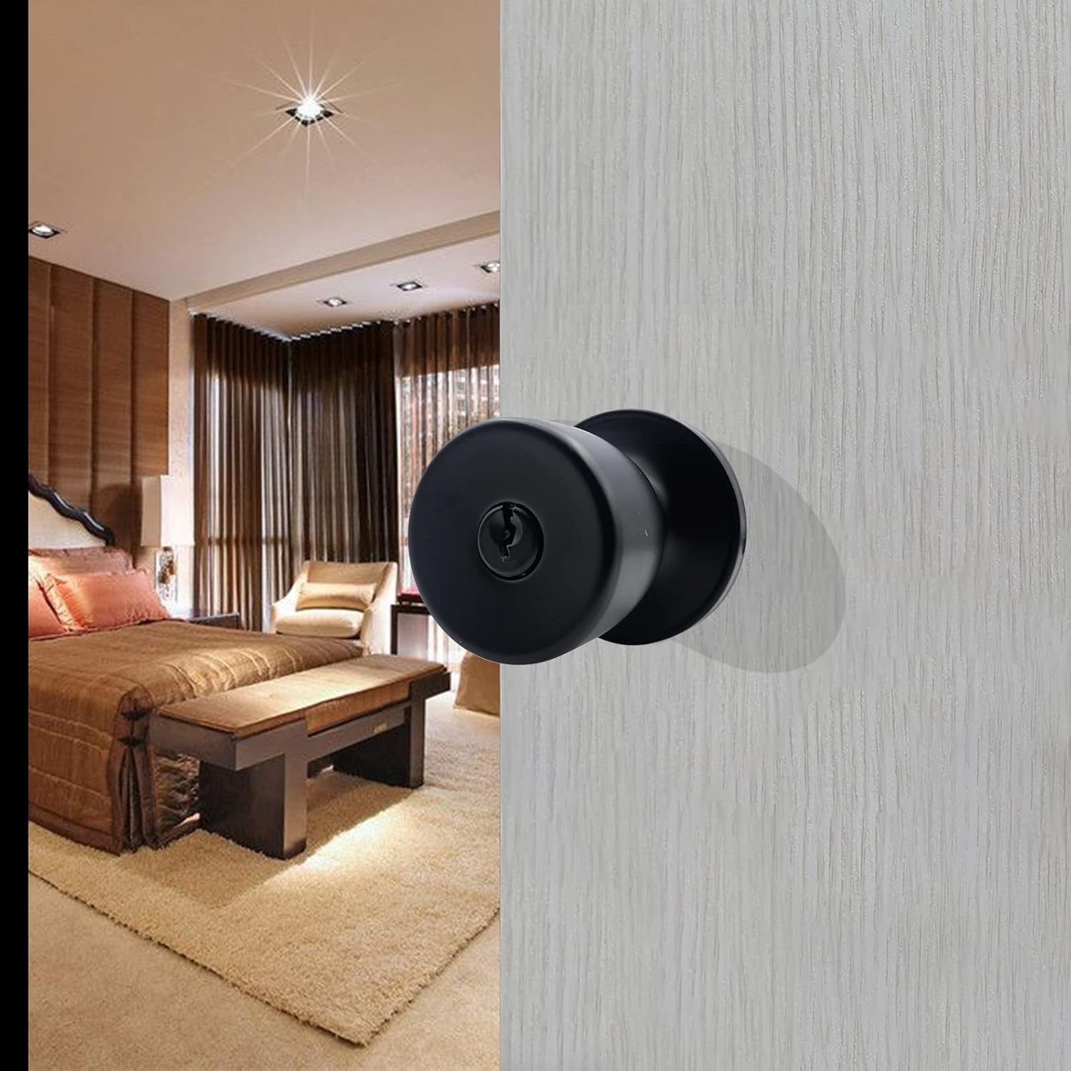 3 Pack Matte Black Round Ball Door Knob with Different Keys Passage Door Privacy Locking Interior/Exterior Door Knob/Berlin Series Lock for Room Door