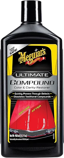 Meguiar's Ultimate Compound - Pro-Grade Car Scratch Remover, Paint Correction Compound That Removes Defects While Adding Gloss and Shine, Single Stage and Clear Coat Scratch Remove, 15.2 Oz