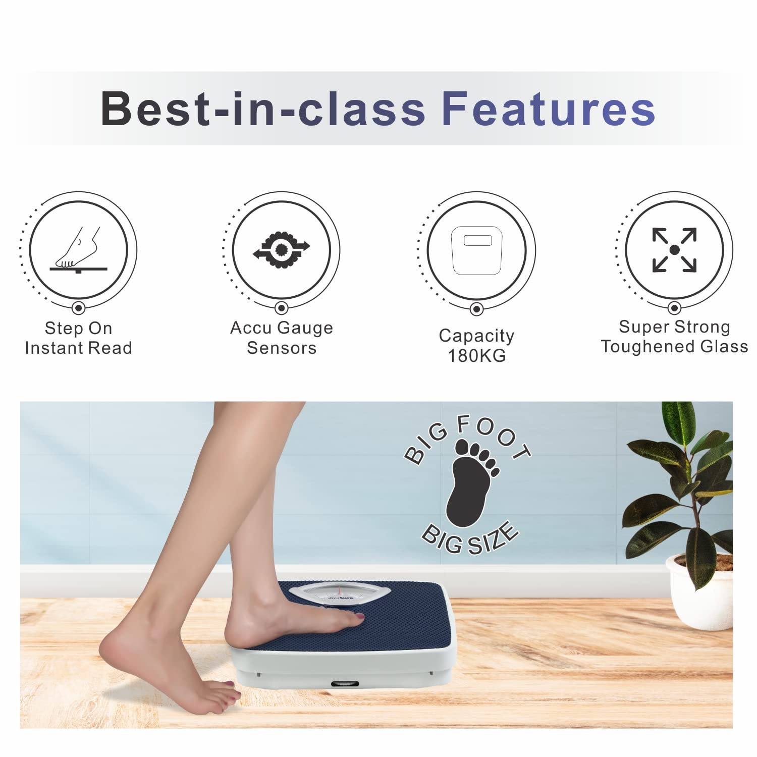 AccuSure Mechanical Weight Machine|Elevating Accuracy for Body Weight Measurement up to 130kg with 100g Precision, Analog Bathroom Scale for Health Management - Durable, Easy-to-Read.