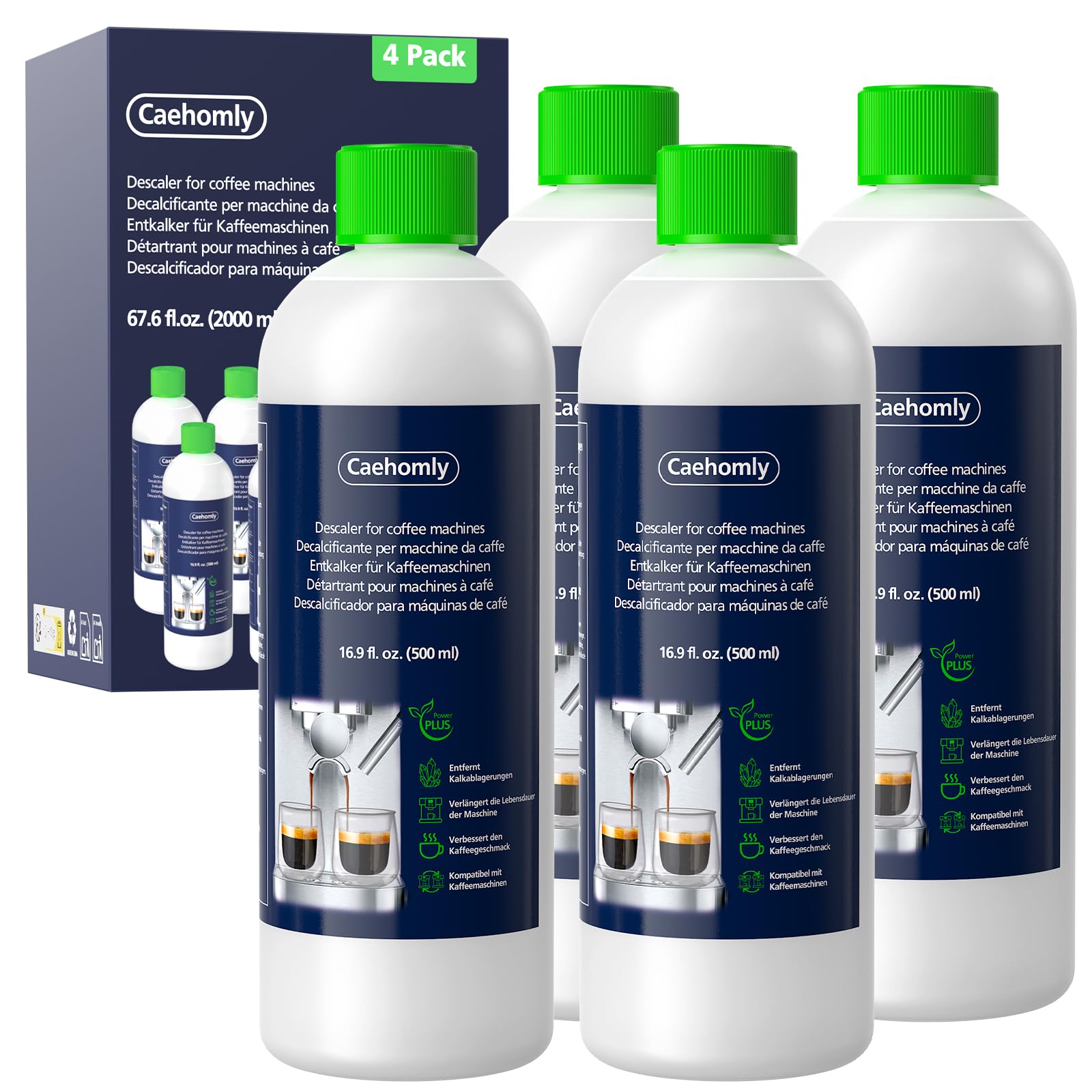 Descalcificador para cafetera DeLonghi, descalcificador de repuesto para DeLonghi DLSC500, accesorios de mantenimiento, ingredientes vegetales, 500 mlx4 botellas, 20 latas descalcificadoras