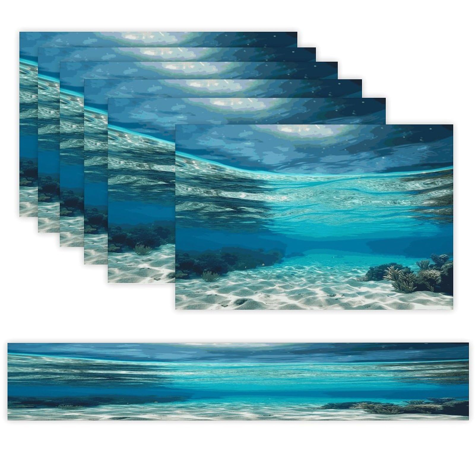 Underwater View of Tropical Beach Table Runner and Placemats Set of 6 Wipe Clean Heat Resistant Table Mat with Table Runner Decorations Flax Linen Place Mat Set for Home Kitchen Party Supplies