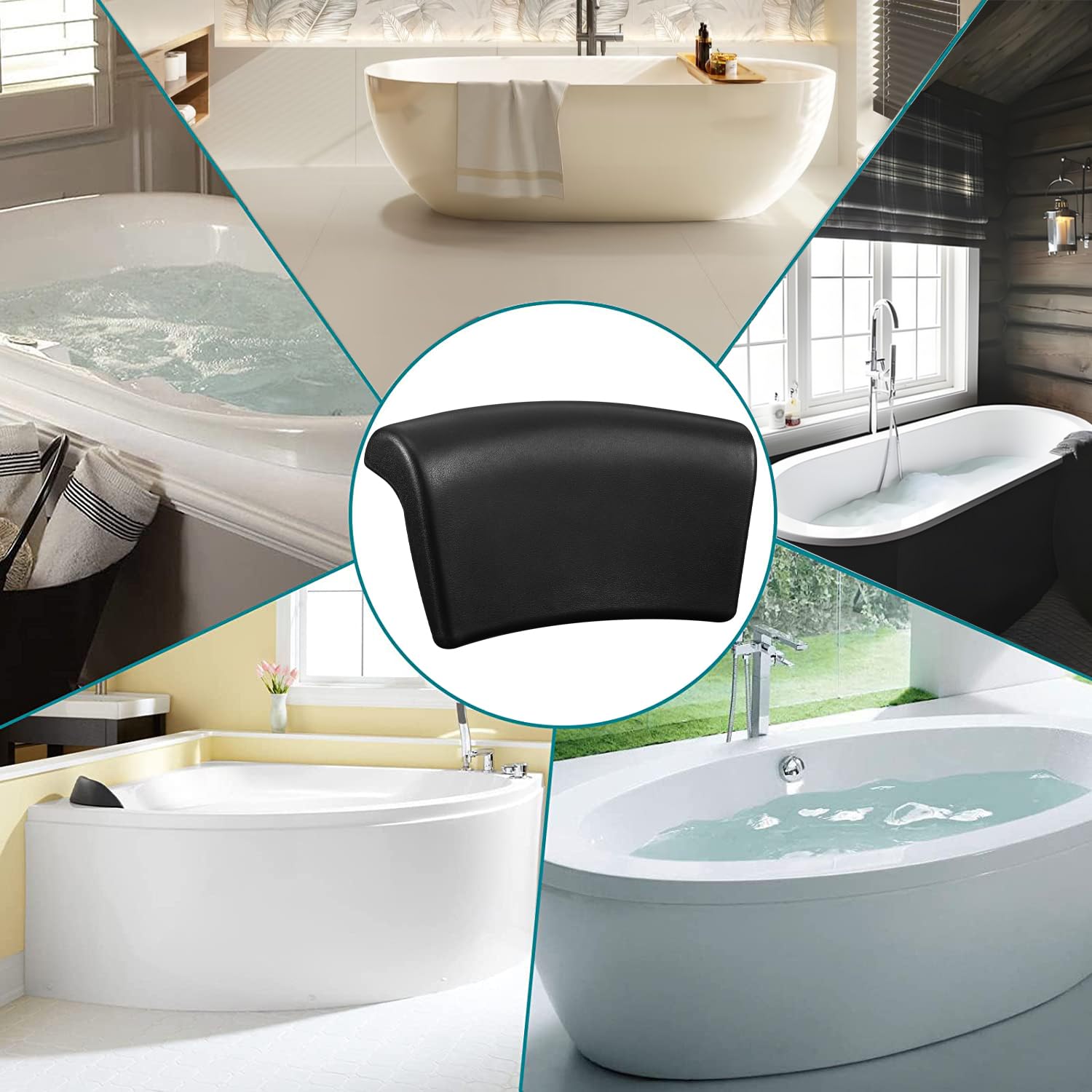 Almohada de Bañera Ergonómica con Ventosas Antideslizantes - Cojín Impermeable para Soporte Cervical, Confort y Relajación en el Baño o SPA en Casa - Color Negro