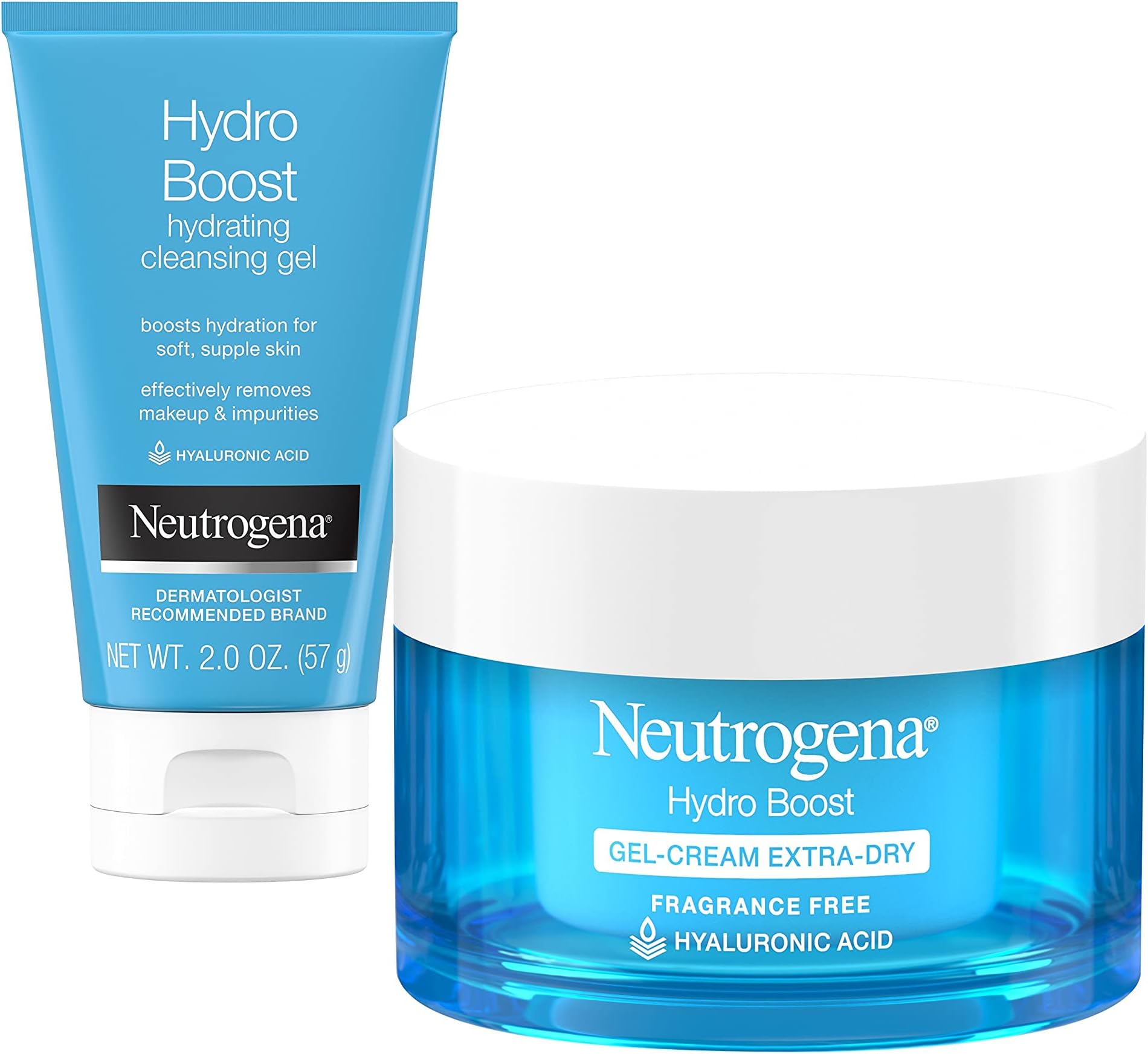 Hydro Boost Water Gel Fragrance-Free Facial Moisturizer, 1.7 fl. oz, Hydro Boost Hydrating Facial Cleansing Gel with Hyaluronic Acid, 2 oz, Travel Size