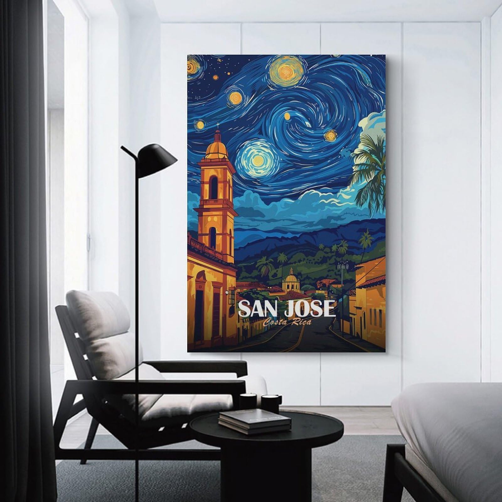 Junmoney San Jose Costa Rica Starry Night Wall Art Print, 20x30inch(50x75cm), for Study, Office Or Focused Interiors, Home Office Artwork with Decorative Appeal