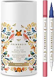 Primrosia Fauna – 60 canetas de ponta dupla pincel aquarela e ponta fina. Canetas marcadoras para ilustração de esboço de arte, caligrafia, marca-texto permanente, desenho de diário para adultos