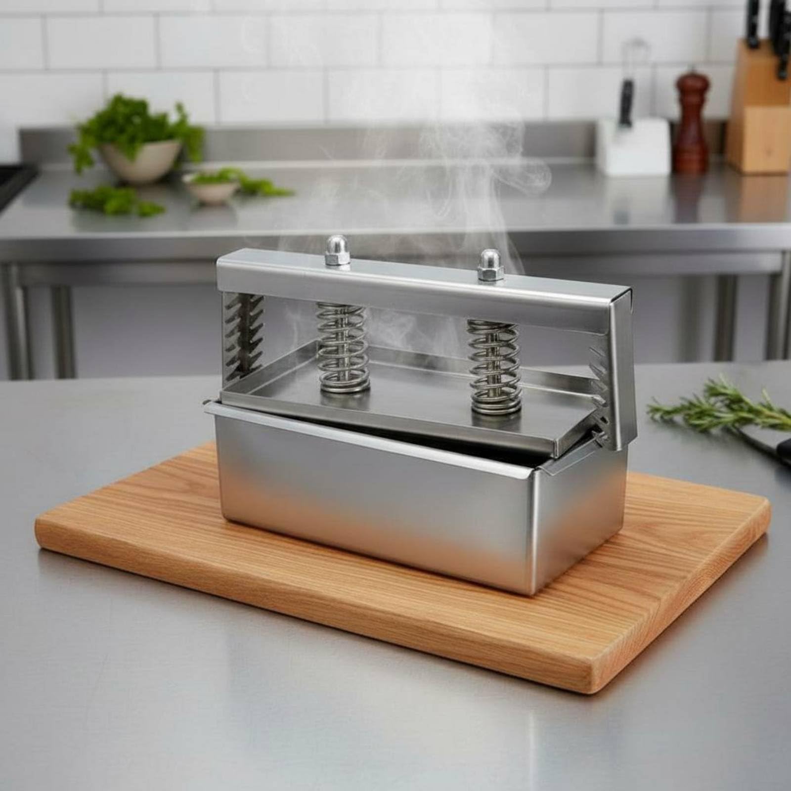 Prensadora para Carne de Acero Inoxidable Molde de Acero Inoxidable para Carne Antiadherente para Cocineros Caseros, 1KG, Apertura Lateral