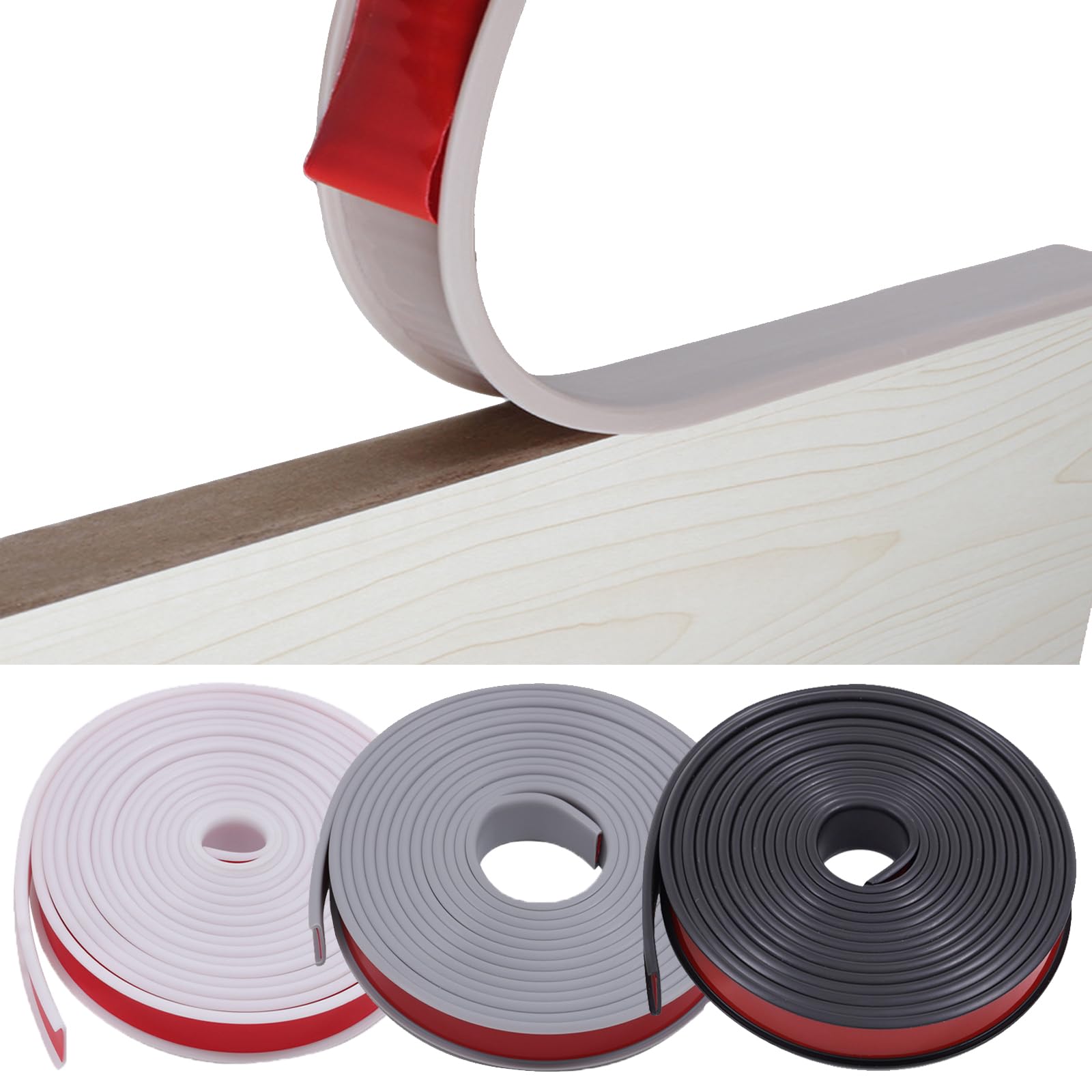 Ormein U-Shape Furniture Edge Banding, Self Adhesive TPE Flexible Edging Strip, Worktop Molding Edge Trim, Peel and Stick Veneer Edge Tape Protector, for Table, Cabinet, Shelf (16mm/2M, Gray)