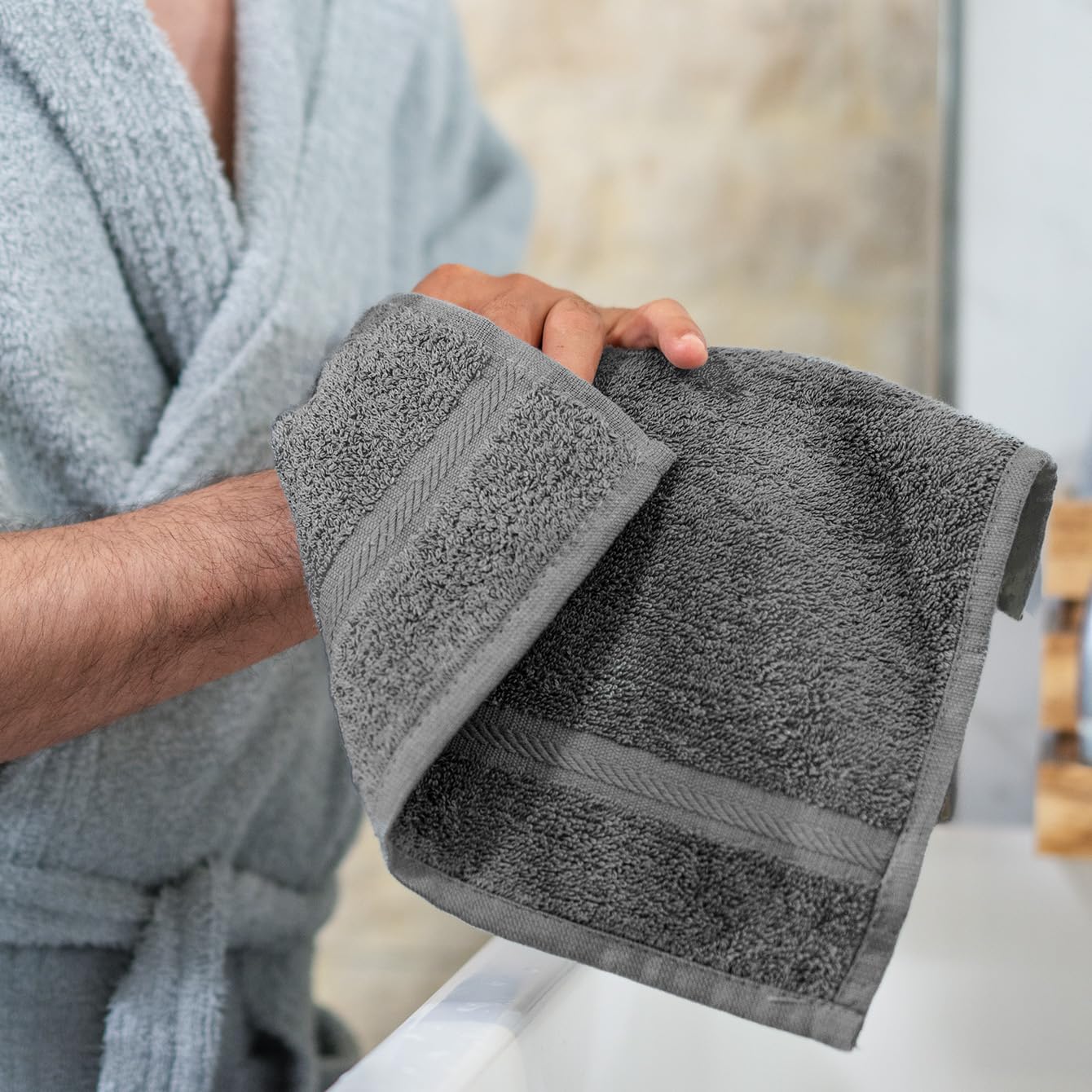 Set asciugamani bagno nero per viso e ospite in cotone puro Spring