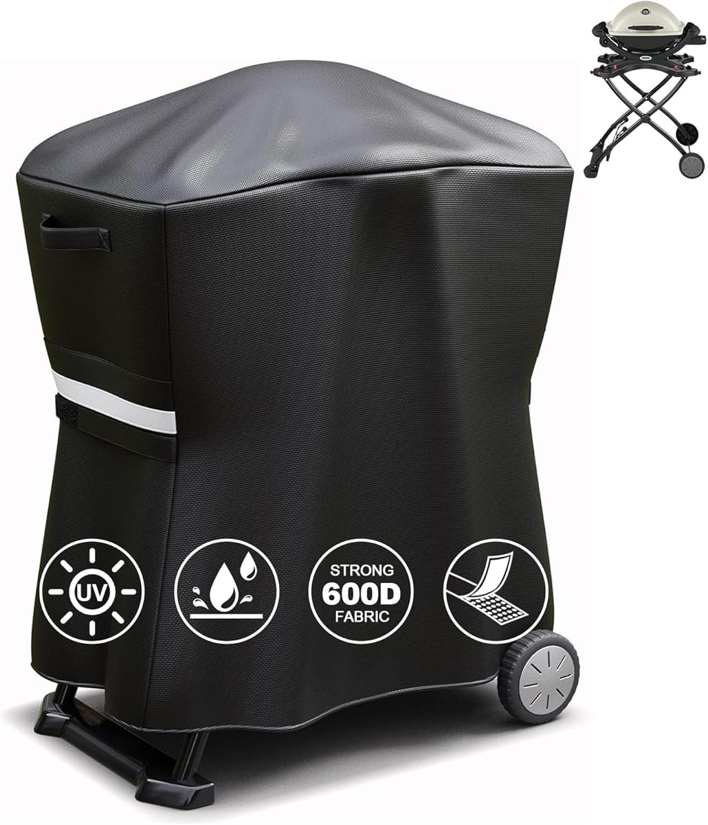 QuliMetal 7113 Grill Cover for Weber Q100 Q120 Q1000 Q1200 Q200 Q220 Q2000 Q2200 Q2400 Q2800N+ Series Gas Grills, Heavy Duty BBQ Gas Grill Cover, 600D