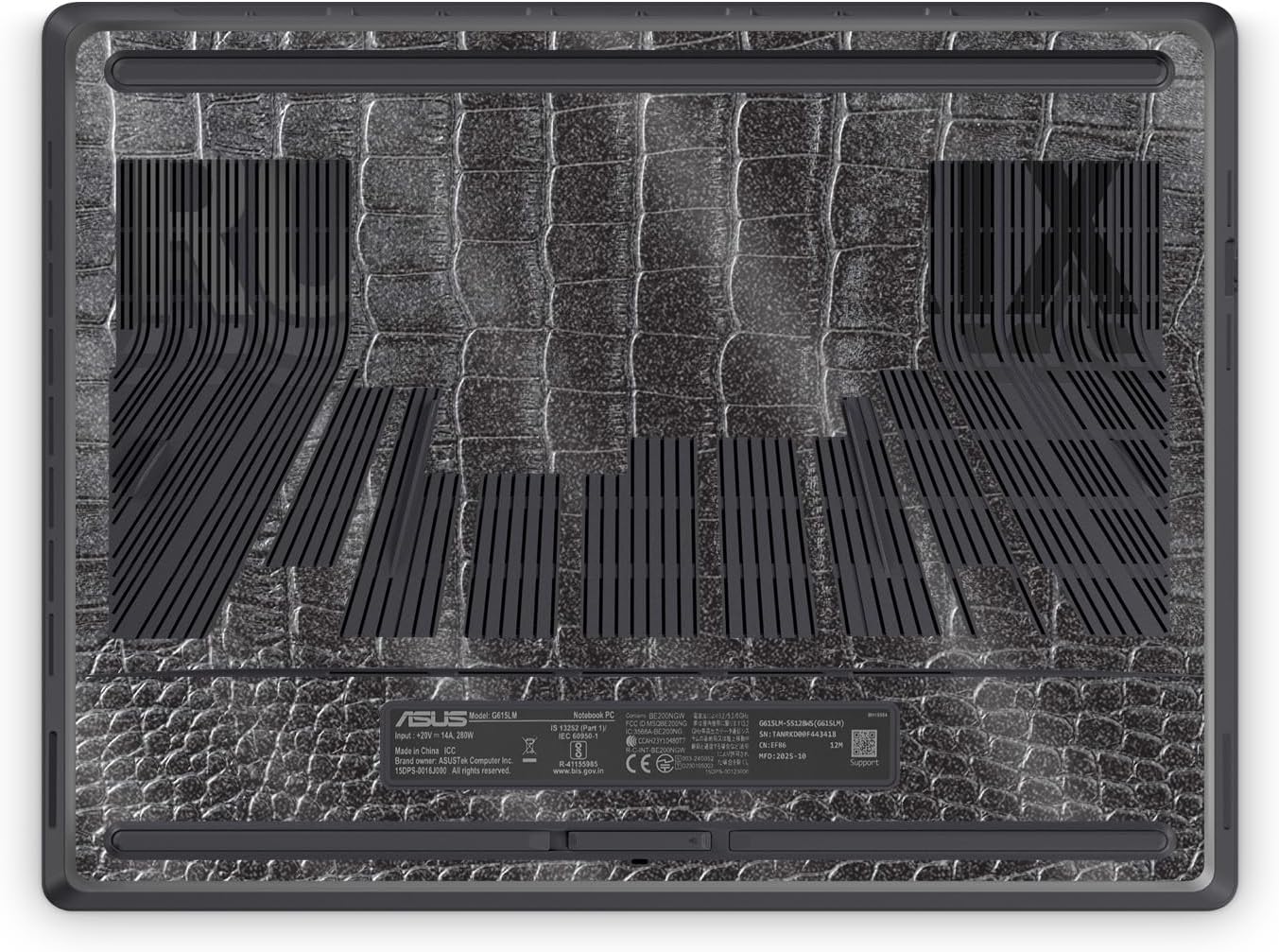 Glossy Glitter Laptop Skin Compatible with Asus ROG Strix G16 (2025) - Black Gator Skin - Premium 3M Vinyl Protective Wrap Decal Cover - Easy to Apply | Crafted in the USA by MightySkins
