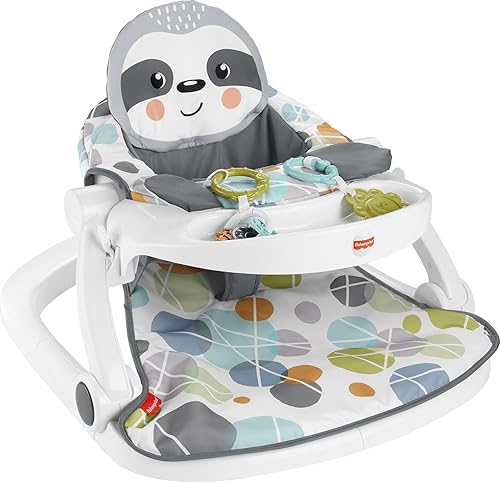 Fisher-Price Silla portátil para bebé con bandeja de aperitivos, asiento de piso con clacker enlazable y juguetes mordedores, lindo perezoso