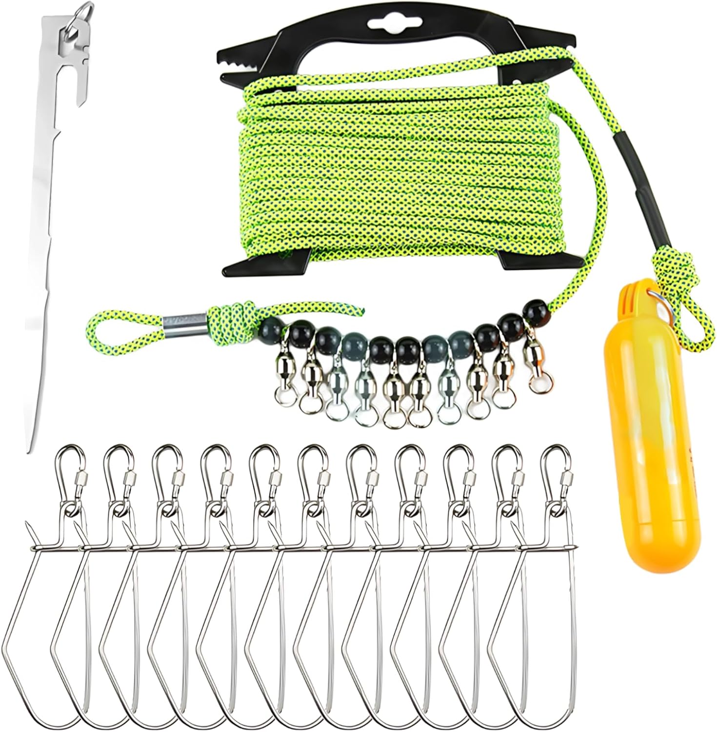Fish Stringer With Stainless Steel Clips, 32.8 Ft Rope, Catfish/Carp Bait, Anti-Pester, 0.2 In / 4Mm Clip