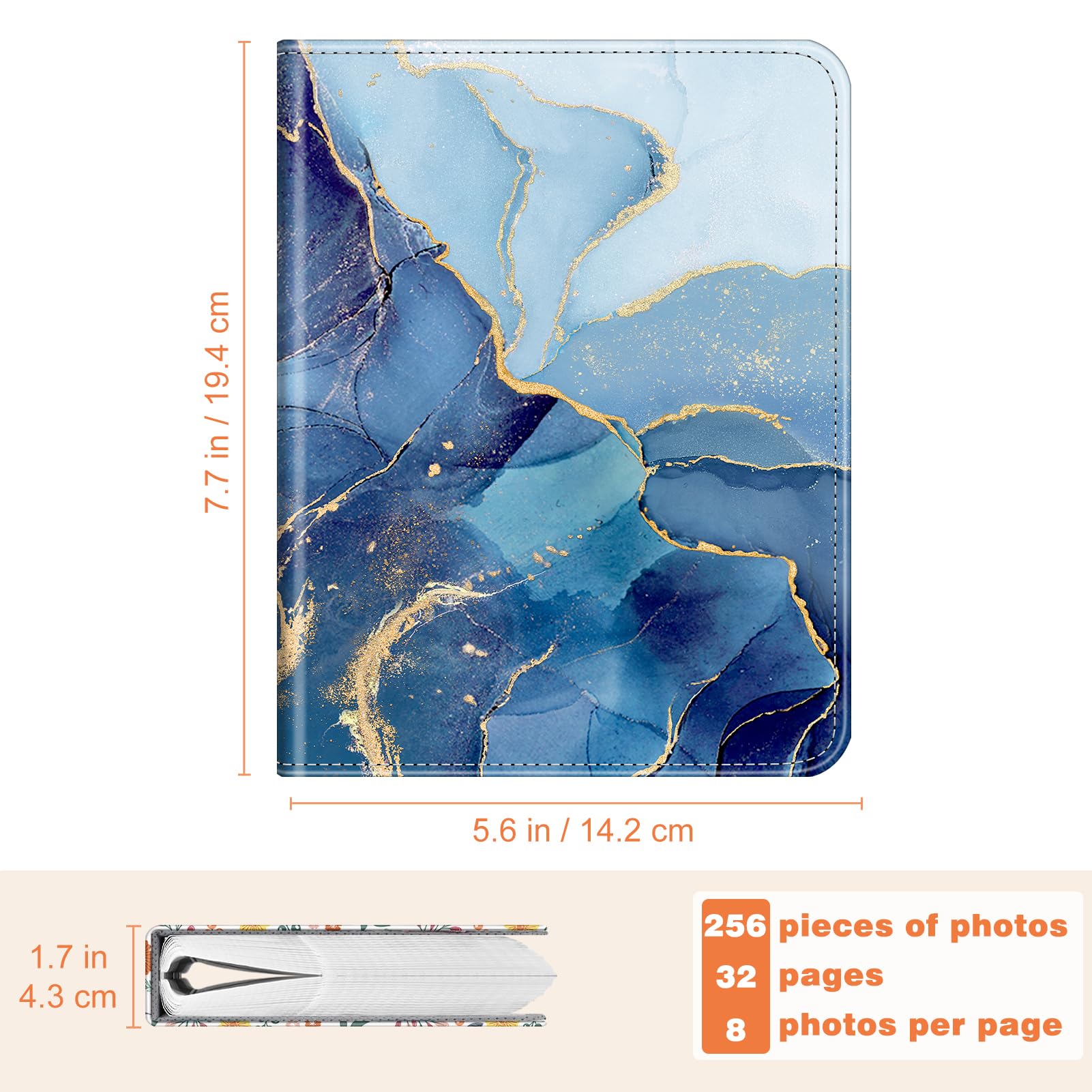 Fintie Mini album na zdjęcia 2 x 7 cali, mały album do Fujifilm Instax Mini 12/11/99/40/EVO/SE/7+/LiPlay, album fotograficzny Polaroid Pictures, Ocean Marble